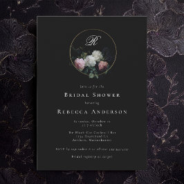 Monogram Dark Moody Flowers Wedding Vrijgezellenfe Kaart