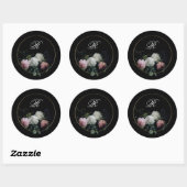 Monogram Dark Moody Flowers Wedding Vrijgezellenfe Ronde Sticker (Vel)