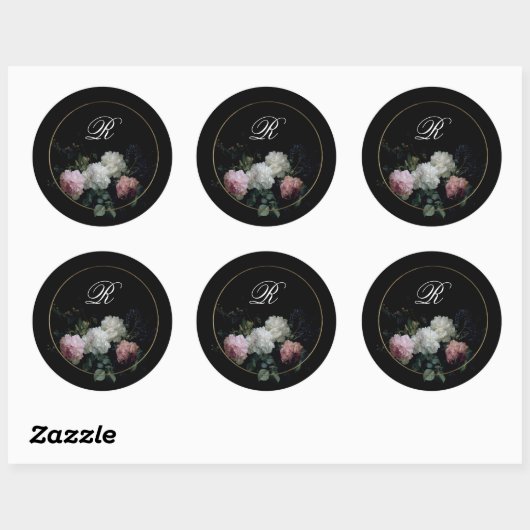 Monogram Dark Moody Flowers Wedding Vrijgezellenfe Ronde Sticker (Vel)