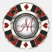 Monogram Dark Red Casino Poker Chip Design Ronde Sticker (Voorkant)