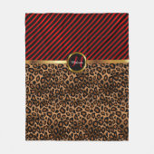 Monogram Dark Red en Leopard Animal Print Fleece Deken (Voorkant)