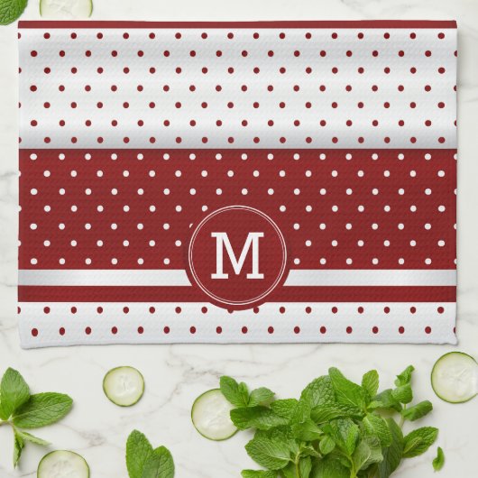 Monogram Dark Red en White Polka Dot Theedoek (Gevouwen)