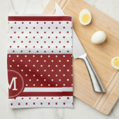 Monogram Dark Red en White Polka Dot Theedoek (Quarter Fold)