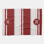 Monogram Dark Red en White Polka Dot Theedoek (Horizontaal)