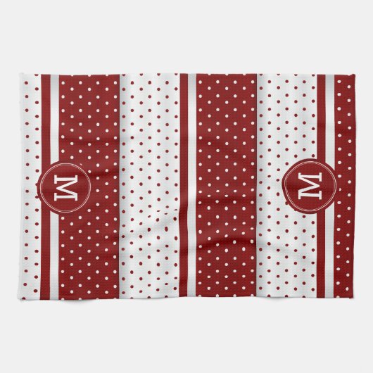 Monogram Dark Red en White Polka Dot Theedoek (Horizontaal)