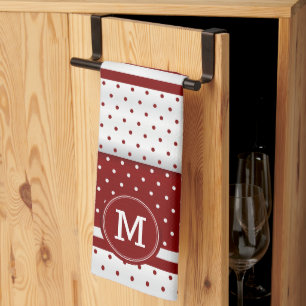 Monogram Dark Red en White Polka Dot Theedoek