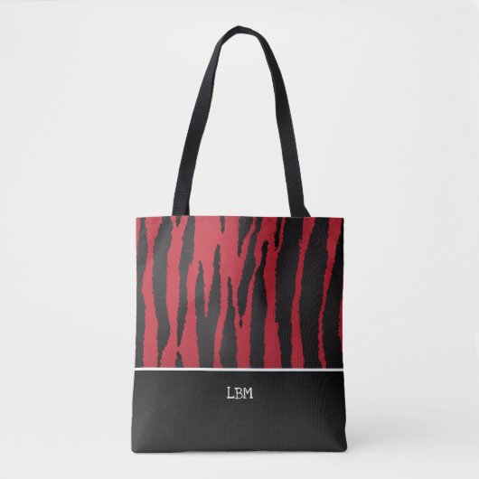 Monogram Dark Red Zebra Stripes Tote Bag (Voorkant)