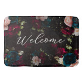 Monogram Dark Turquoise Rode Bloem Badmat (Voorkant)
