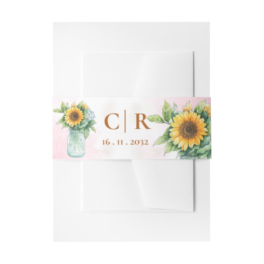 Monogram & Date Sunflower Mason Jar Wedding Uitnodigingen Wikkel (Voorkant Voorbeeld)