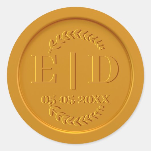 Monogram Datum Antiek Botanische bladeren Gouden z Ronde Sticker (Voorkant)
