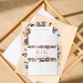 Monogram & Datum Blush en Black Floral Wedding Uitnodigingen Wikkel