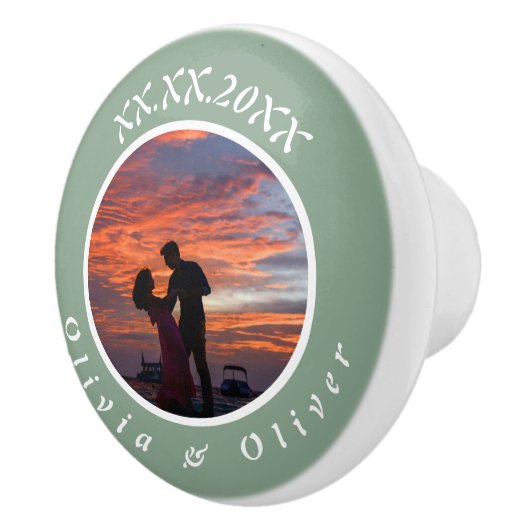 Monogram datum ingelijste aangepaste foto keramis keramische knop (Rechts)