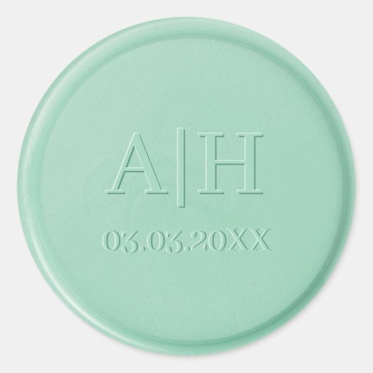 Monogram Datum Mint Green Wax Seal Sticker (Voorkant)
