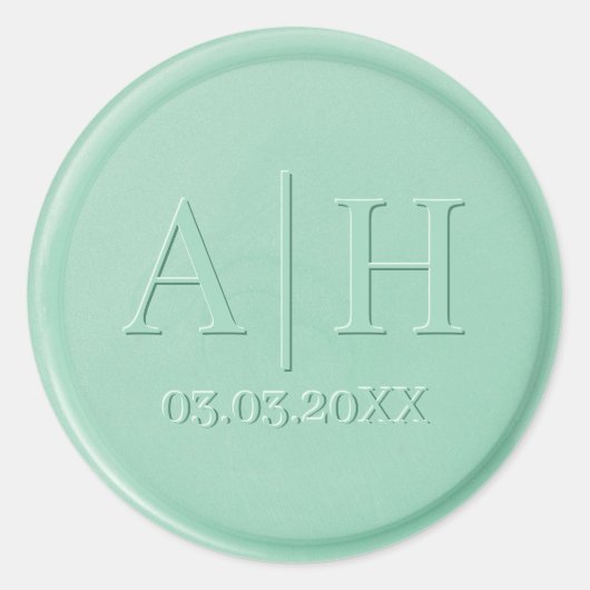 Monogram Datum Mint Green Wax Seal Sticker (Voorkant)