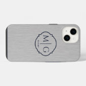 Monogram Datum Premium Geborsteld Zilveren Metaals iPhone Hoesje (Achterkant horizontaal)