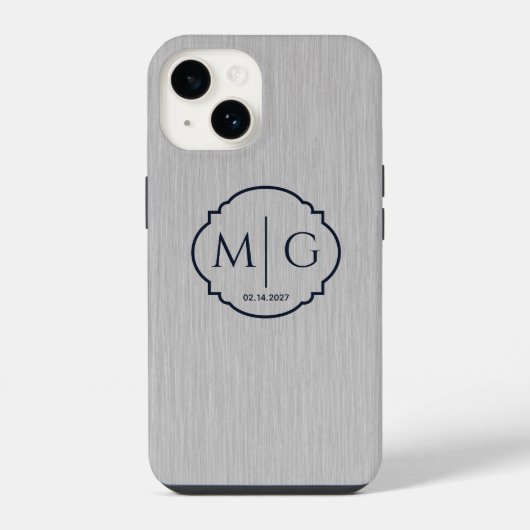 Monogram Datum Premium Geborsteld Zilveren Metaals iPhone Hoesje (Achterkant)