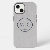 Monogram Datum Premium Geborsteld Zilveren Metaals iPhone Hoesje (Achterkant)