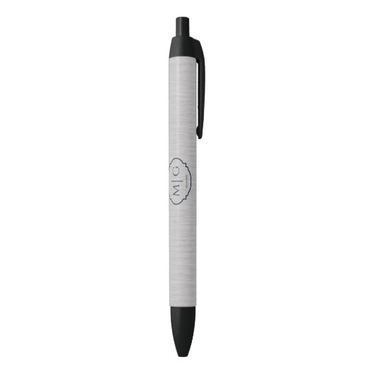 Monogram Datum Premium Geborsteld Zilveren Metaals Zwarte Inkt Pen (Achterkant (Verticaal))