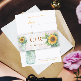 Monogram & Datum  Zonnebloem Mason Jar Trouw    Uitnodigingen Wikkel