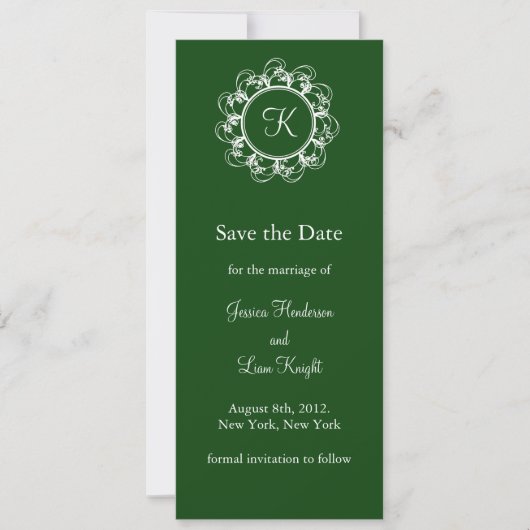 Monogram De datum opslaan (groen) Save The Date (Voorkant)