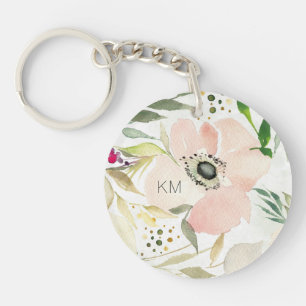 Monogram De Joy of White Waterverf Floral Sleutelhanger