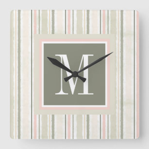Monogram   De Joy of White   Waterverf Stripes Vierkante Klok