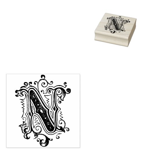 Monogram  decoratief initiaal Letter N Rubberstempel (Gestempeld)