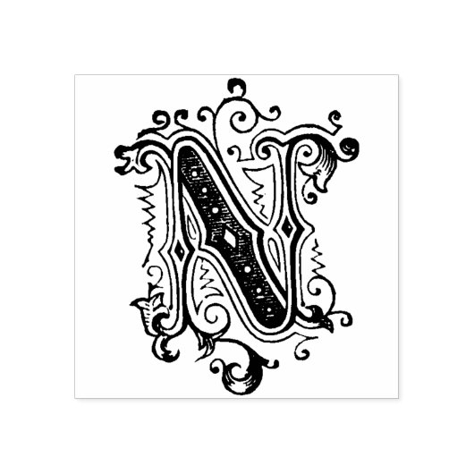 Monogram  decoratief initiaal Letter N Rubberstempel (Afrduk)