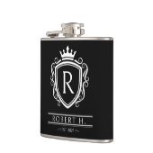 Monogram decoratief schild kroon zwart heupfles (Links)