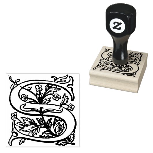 Monogram  decoratieve bloemletter S Rubberstempel (Gestempeld)