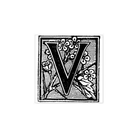 Monogram decoratieve bloemletter V Rubberstempel (Afrduk)