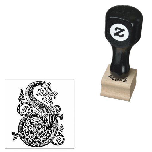 Monogram decoratieve letter S Dragon Rubberstempel (Gestempeld)