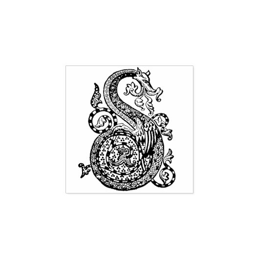 Monogram decoratieve letter S Dragon Rubberstempel (Afrduk)
