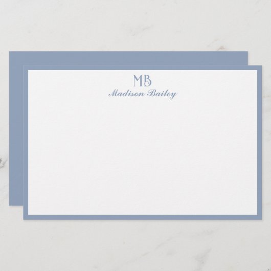 Monogram Decoratieve Typografie | Dusty Blue Briefpapier (Voorkant / Achterkant)