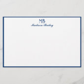 Monogram Decoratieve Typografie Marine Blauwe Rand Briefpapier (Voorkant)