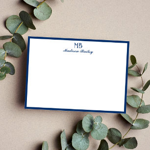 Monogram Decoratieve Typografie Navy Blue Notitiekaartje