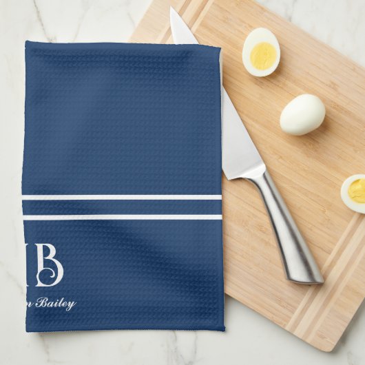 Monogram Decoratieve Typografie | Navy Blue Theedoek (Quarter Fold)