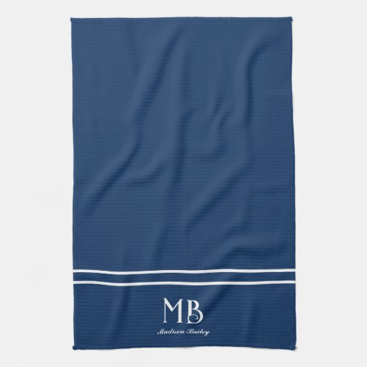 Monogram Decoratieve Typografie | Navy Blue Theedoek (Verticaal)