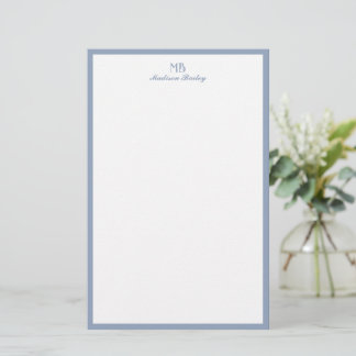 Monogram Decoratieve Typografie Stoffig Blauw Port Briefpapier
