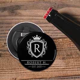 Monogram Decorative Shield Crown Black Button Flesopener