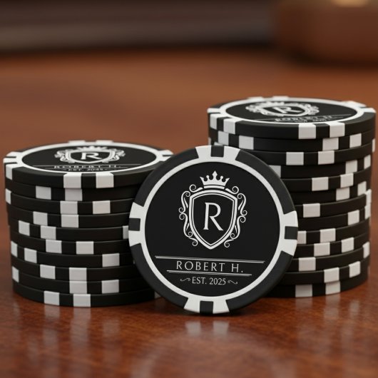 Monogram Decorative Shield Crown Black Poker Chips