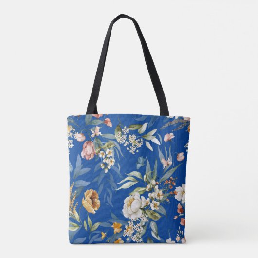 Monogram, Deep Blue, jaren 1600 Fine Art Florals T Tote Bag (Achterkant)