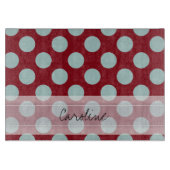 Monogram Deep Red Bleek Blue Fun Polka Dot Pattern Snijplank (Voorkant)
