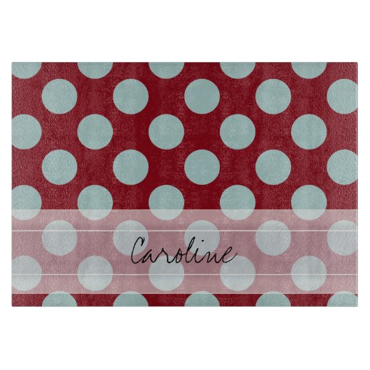 Monogram Deep Red Bleek Blue Fun Polka Dot Pattern Snijplank (Voorkant)