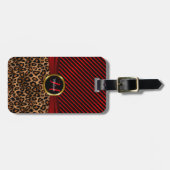 Monogram Deep Red Leopard Animal Print Bagagelabel (Voorkant horizontaal)