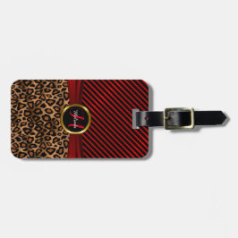 Monogram Deep Red Leopard Animal Print Bagagelabel