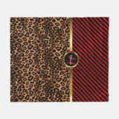 Monogram Deep Red Leopard Animal Print Fleece Deken (Voorkant (Horizontaal))