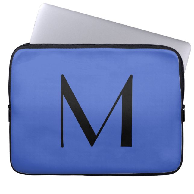 Monogram Deep Royal Black Modern Voeg Initiaal voo Laptop Sleeve (Voorkant)