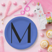 Monogram Deep Royal Black Modern Voeg Initiaal voo Papieren Bordje (Feest)