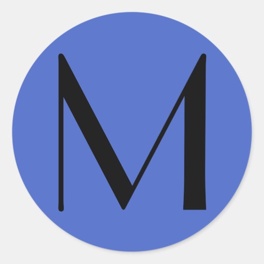 Monogram Deep Royal Black Modern Voeg Initiaal voo Ronde Sticker (Voorkant)